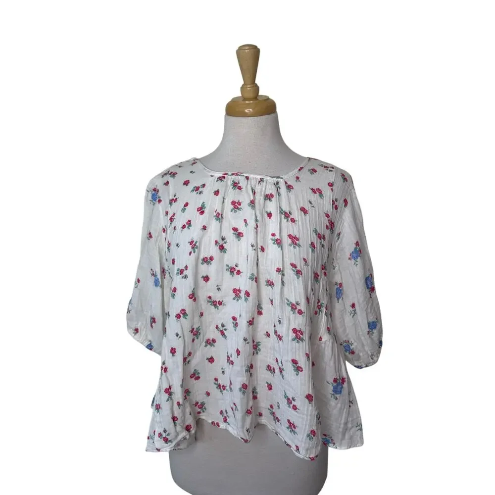 FREE PEOPLE  Chloe Floral Printed Top Tie Open Back OB1960043 TEA COMBO Medium